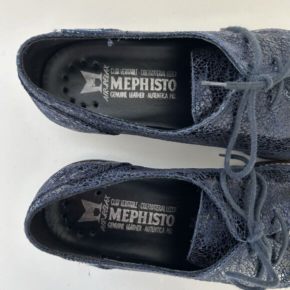 Mephisto Sabatina Patent Leather Oxford Lace Up Derby Shoes Womens Sz 9 Blue - Picture 7 of 11